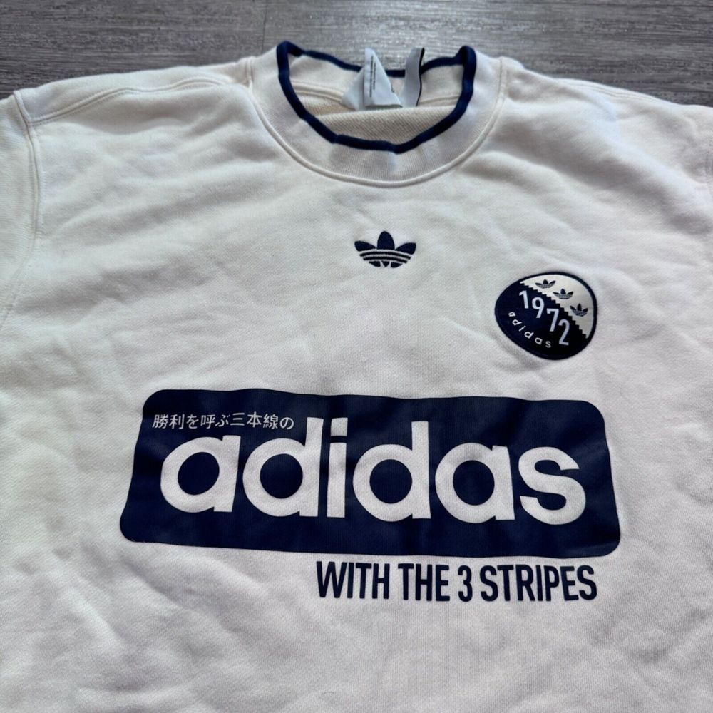 Adidas Sweatshirt Women Small White Cotton Graphic Pullover Retro Streetwear Top